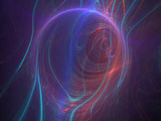 Abstract Spherical Shape 3D Illustration - Colorful gradients of light warped into the shape of a sphere. Brilliant glowing lights, blue and purple neon gradients.