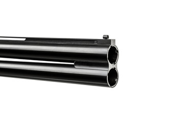 Classic double-barrell smooth-bore hunting rifle isolated on white background. Weapons for sport and hunting.