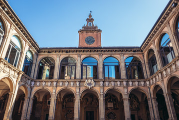 Fototapeta na wymiar Archiginnasi - historic main building of University in Bologna city, Italy