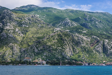 Fototapeta premium View on mountain with St John Fort and ancient town in Kotor, Montenegro