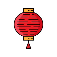 Vintage Chinese New Year Design Vector, Red Lantern with Black Line/Stroke