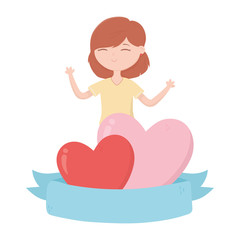 happy valentines day young girl with hearts love ribbon