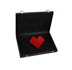 Red pixel heart on a black background. Love card concept. Saint Valentine's Day.