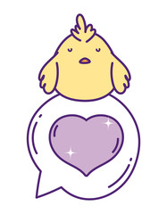 cute little chicken cartoon on love speech bubble heart