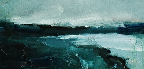 Abstract oil painting. Abyss, ocean waves, seascape hand drawn oil illustration © Arteria|lab