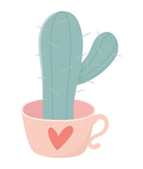 happy valentines day cactus in coffee cup love