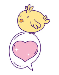 Obraz na płótnie Canvas cute little chicken cartoon on love speech bubble heart