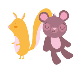 cute little squirrel and teddy bear cartoon