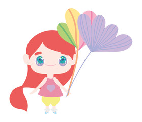 cute little girl anime cartoon holding flower decoration