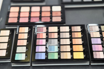 Bright multi-colored eye shadow. Professional makeup for make-up artists