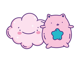 cute pink cat cartoon with blue star decoration