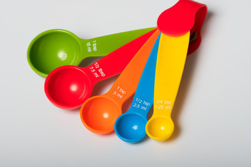 Colorful measurement spoons on the table