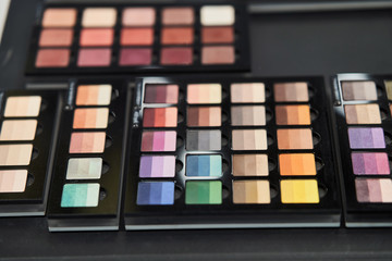 Bright multi-colored eye shadow. Professional makeup for make-up artists