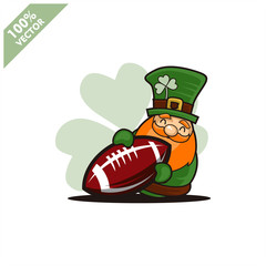 Football rugby ball happy Saint Patrick's Day theme. Cartoon character with green hat illustration vector logo.