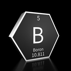 Periodic Table Element Boron Rendered Metal on Black on Black