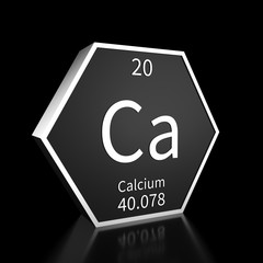 Periodic Table Element Calcium Rendered Metal on Black on Black