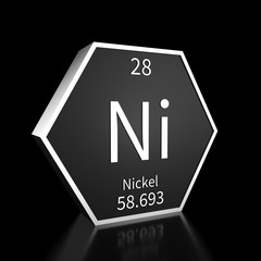 Periodic Table Element Nickel Rendered Metal on Black on Black