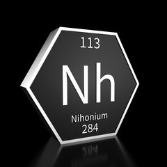 Periodic Table Element Nihonium Rendered Metal on Black on Black