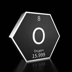 Periodic Table Element Oxygen Rendered Metal on Black on Black