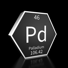 Periodic Table Element Palladium Rendered Metal on Black on Black