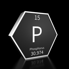 Periodic Table Element Phosphorus Rendered Metal on Black on Black