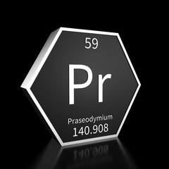 Periodic Table Element Praseodymium Rendered Metal on Black on Black