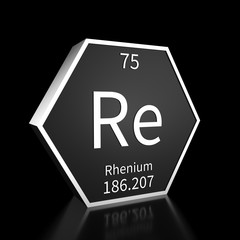 Periodic Table Element Rhenium Rendered Metal on Black on Black
