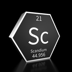 Periodic Table Element Scandium Rendered Metal on Black on Black