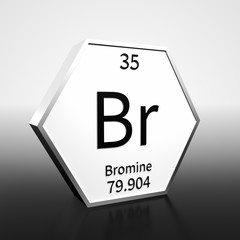 Periodic Table Element Bromine Rendered Black on White on White and Black