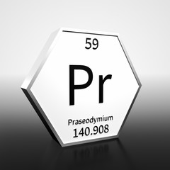 Periodic Table Element Praseodymium Rendered Black on White on White and Black