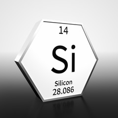 Periodic Table Element Silicon Rendered Black on White on White and Black