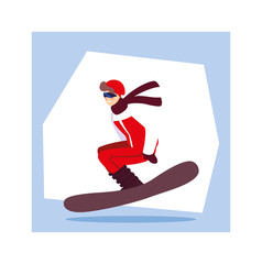 young man practicing snowboard, extreme winter sport
