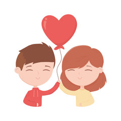 happy valentines day cute young couple with balloon heart card