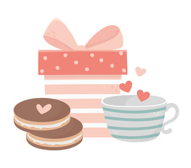 happy valentines day gift box cookies and coffee cup love