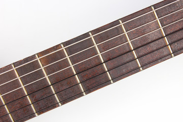 fragment of classical guitar closeup. musical instrument