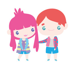 kids, little girl and boy anime cartoon characters