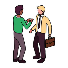 businessmen standing with various views, poses and gestures