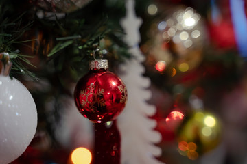 Christmas balls on the Christmas tree close-up