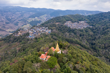 Aerial view of a remote Dai village in Xishuangbanna, Yunnan - China