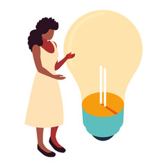 businesswoman with light bulb on white background