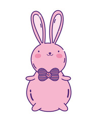 cute pink rabbit with bow tie cartoon