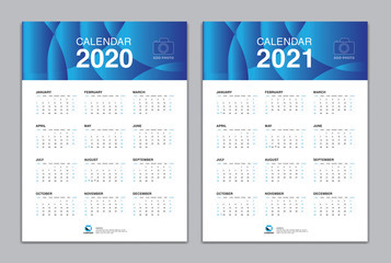 Calendar template for 2020, 2021 year, Poster, Wall Desk Calendar Design, simple calendar, Week Start On Sunday, Planner, Stationery, Printing, vertical artwork