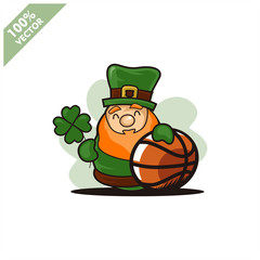 Basketball ball happy Saint Patrick's Day theme. Cartoon character with green hat illustration vector logo.