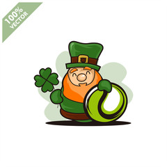 Tennis ball happy Saint Patrick's Day theme. Cartoon character with green hat illustration vector logo.