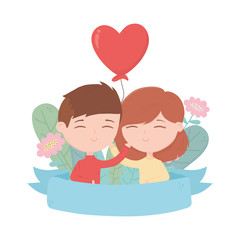 happy valentines day cute young couple with balloon heart flowers decoration