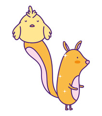 cute little squirrel with chicken in tail cartoon