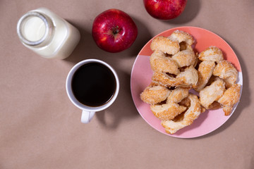 Breakfast with apple danish pastries and coffee