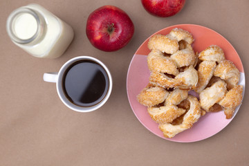 Breakfast with apple danish pastries and coffee
