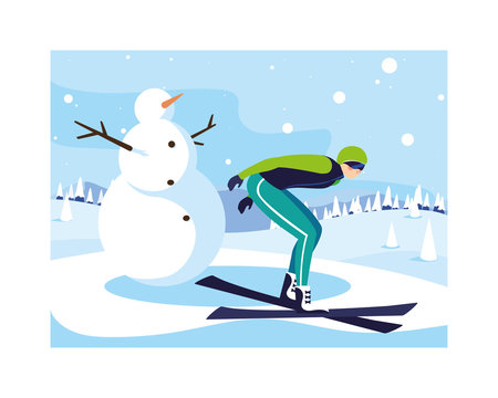 man with mountain ski, winter sport