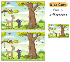 Find 10 differences. Funny cartoon game for kids, with solution. Vector illustration with separate layers.